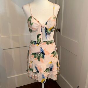 Hawaiian Matching Two Piece Summer Outfit Set Size Medium Ruffle Skirt Toucan